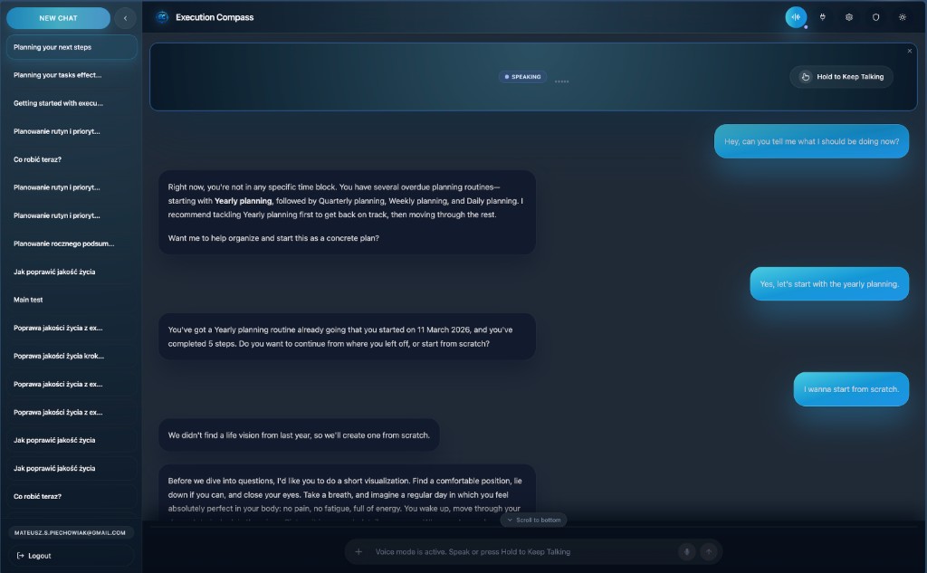 Execution Compass AI app chat and voice interface